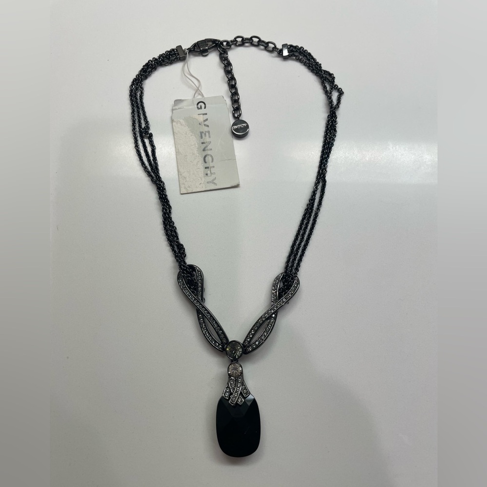 Givenchy Black and Silver Tone Pendant Necklace 15 inches NWT